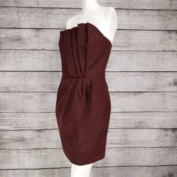 French Connection 6 Cabernet Wizard Wonder Strapless Mini Cocktail Dress Pleated - Picture 1 of 6